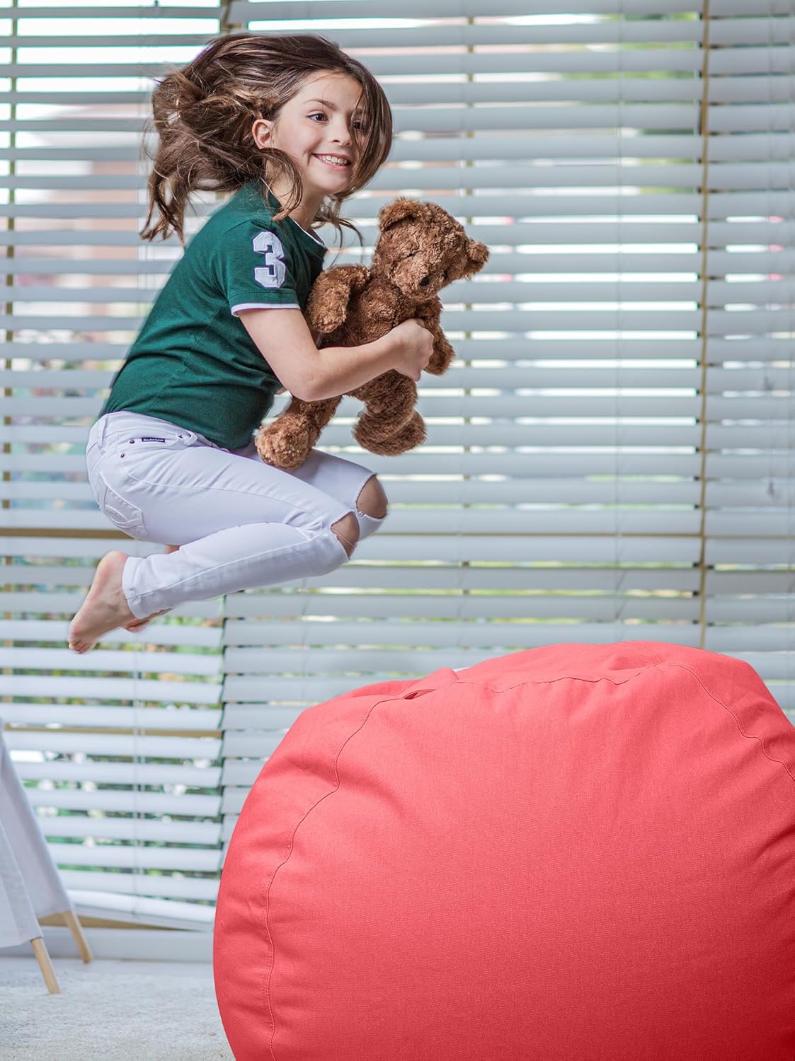WEKAPO Stuffed Animal Storage Bean Bag Cover,Solid Red