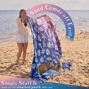 WEKAPO Sand Free Beach Blanket, Deep Blue Sea Shells