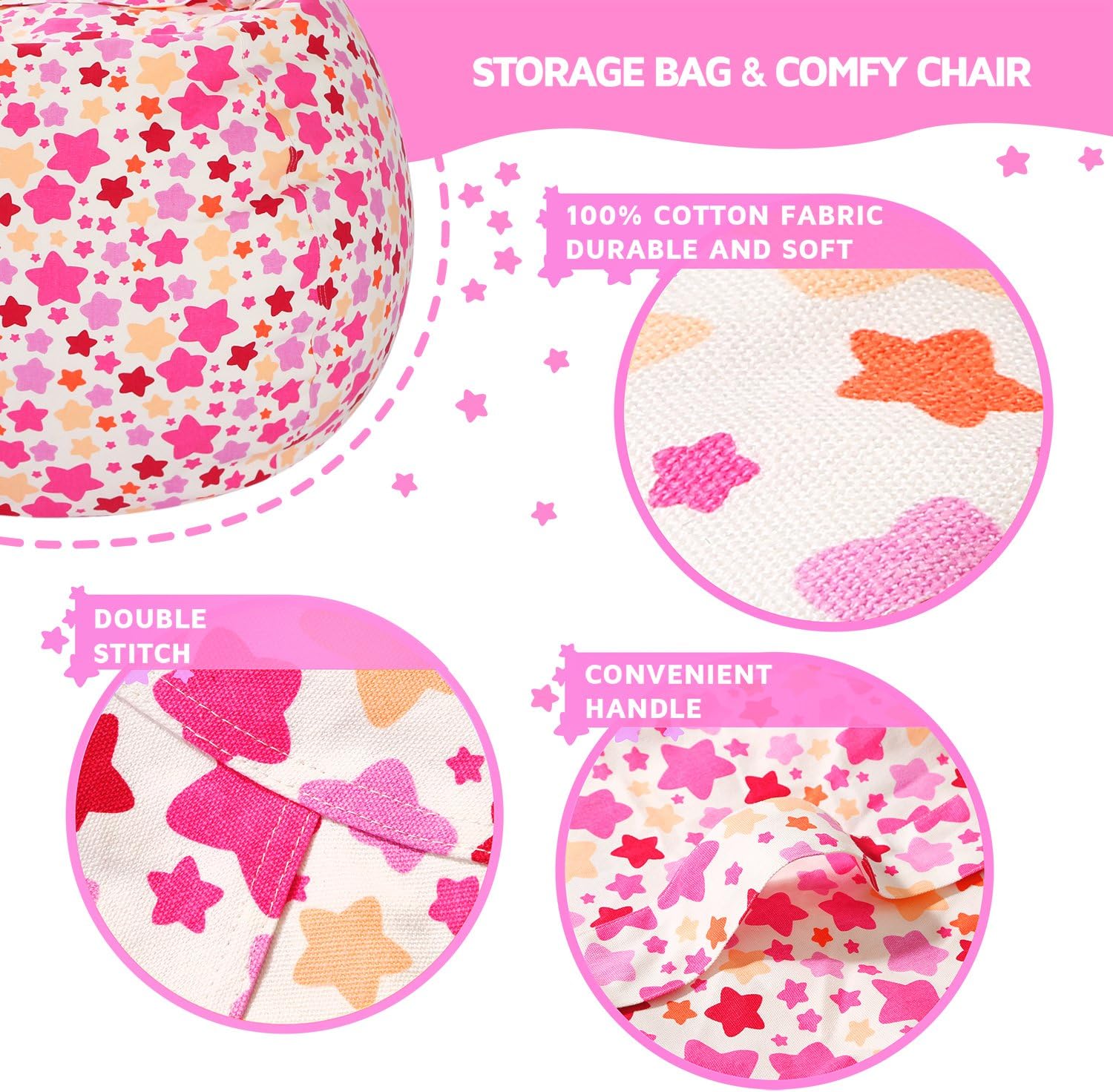WEKAPO Stuffed Animal Storage Bean Bag Cover,Small star