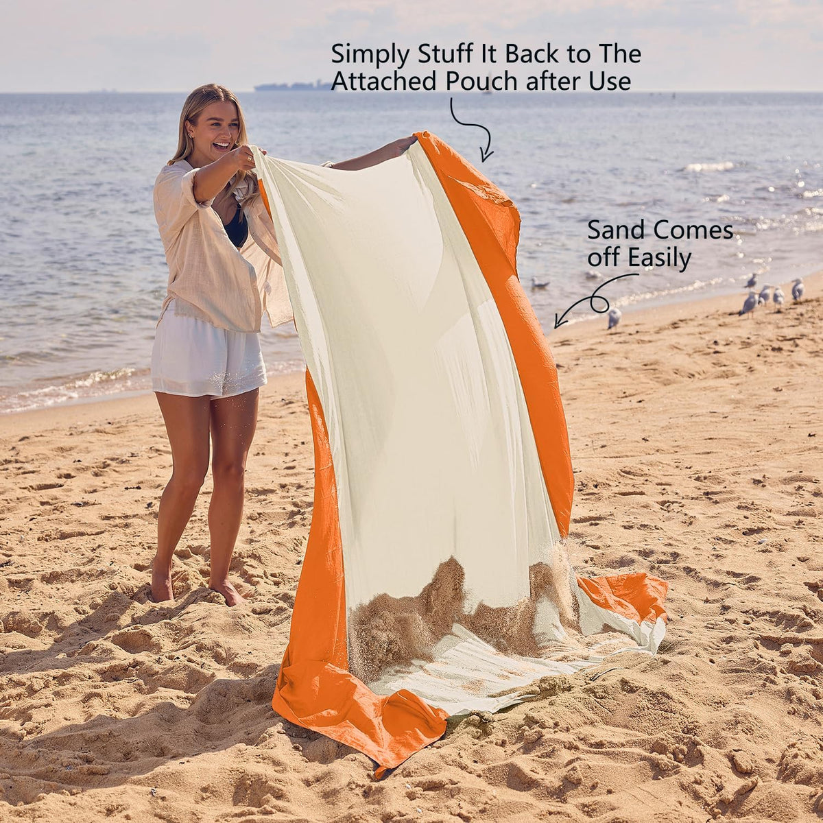 WEKAPO Sand Free Beach Blanket, Orange