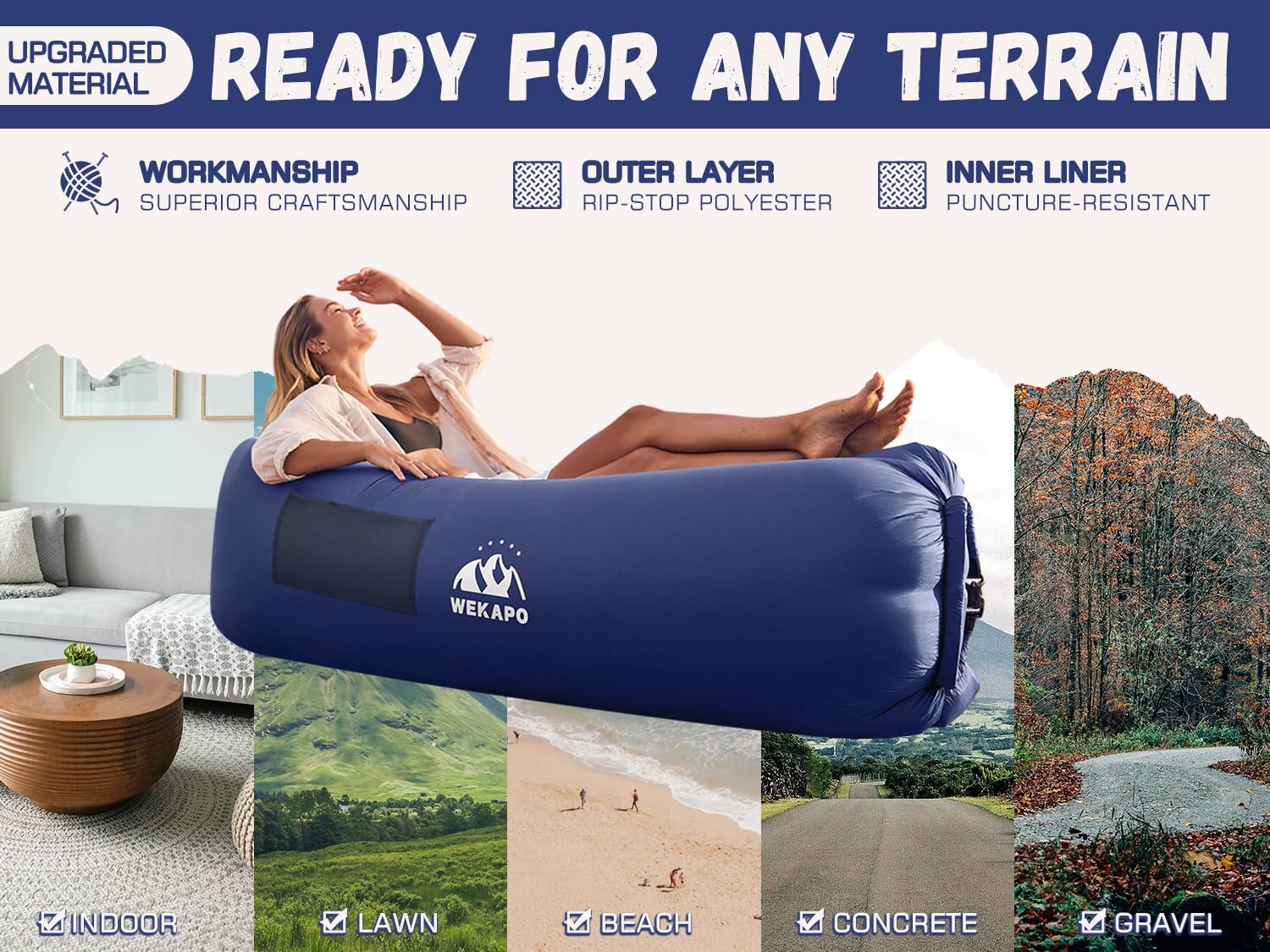 WEKAPO Inflatable Couch with Pump,Navy