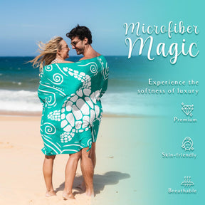 WEKAPO Microfiber Beach Towel,Teal Sea Turtle