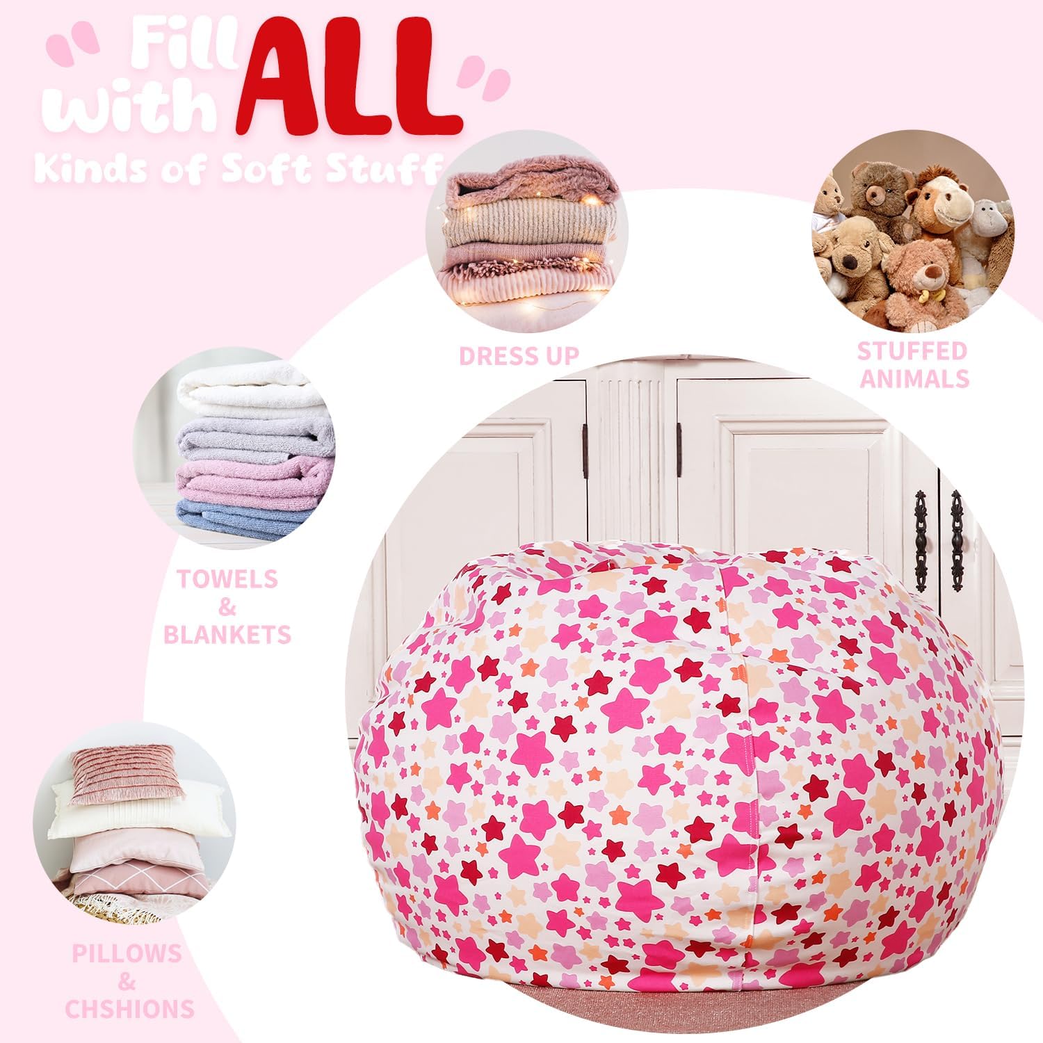 WEKAPO Stuffed Animal Storage Bean Bag Cover,Small star