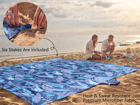 WEKAPO Sand Free Beach Blanket,Blue Leaf