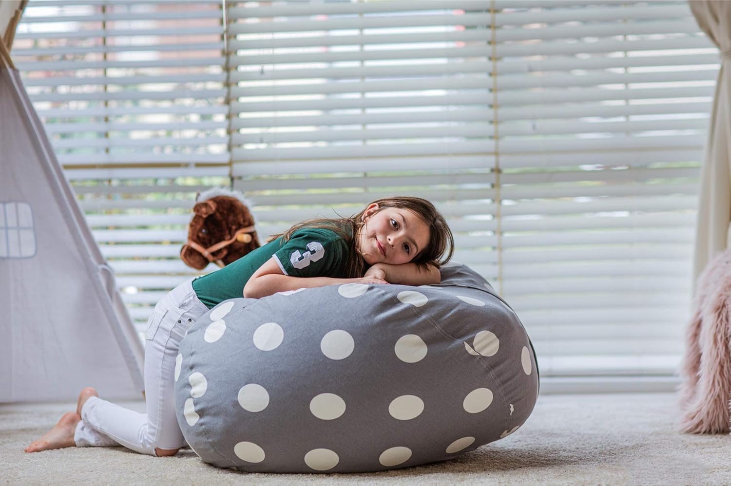 WEKAPO Stuffed Animal Storage Bean Bag Cover,Gray Dot