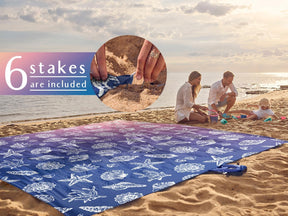 WEKAPO Sand Free Beach Blanket, Deep Blue Sea Shells