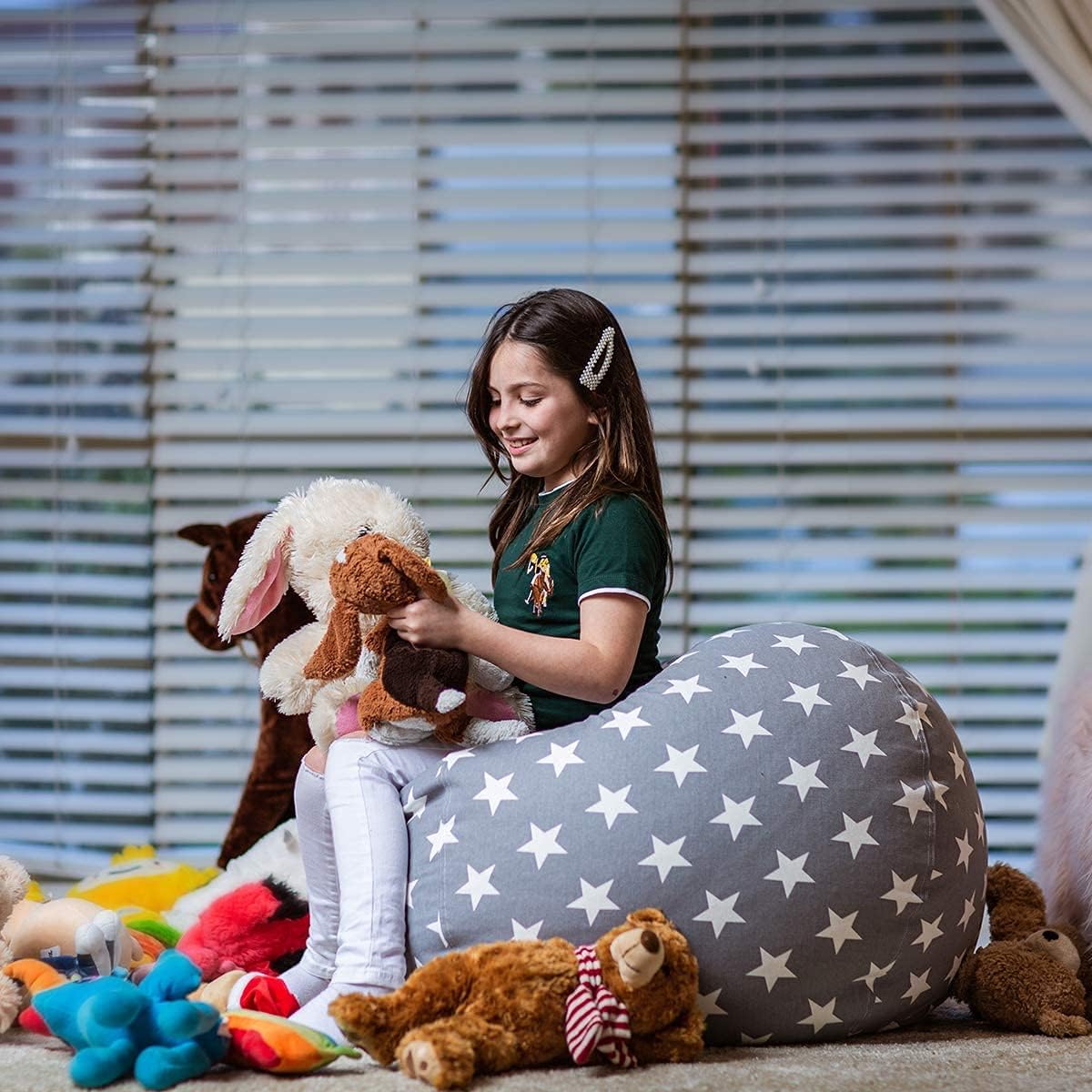 WEKAPO Stuffed Animal Storage Bean Bag Cover,Grey Star