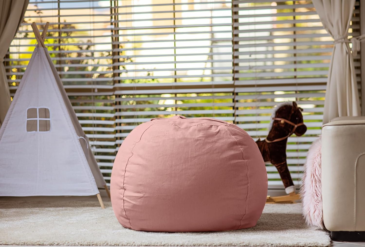 WEKAPO Stuffed Animal Storage Bean Bag Cover,Solid Pink