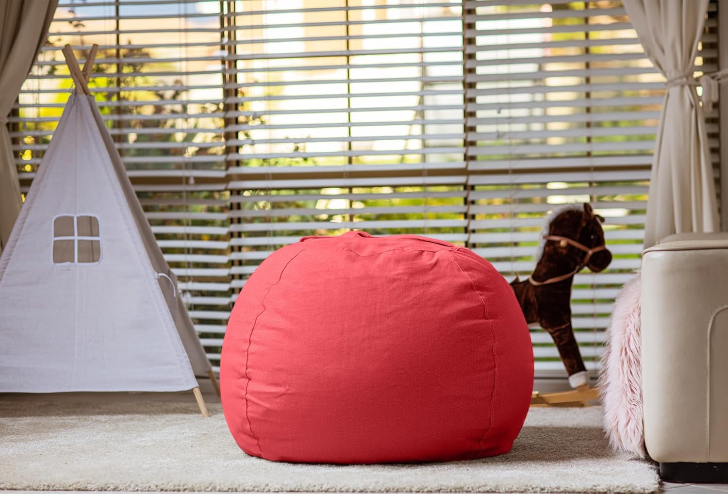 WEKAPO Stuffed Animal Storage Bean Bag Cover,Solid Red