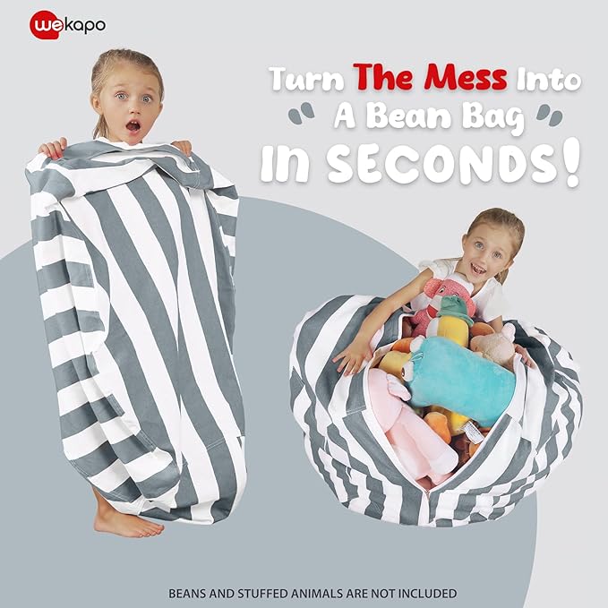 WEKAPO Stuffed Animal Storage Bean Bag Cover,Gray Stripes