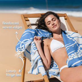 WEKAPO Turkish Beach Towel,Light Blue Sea Turtle