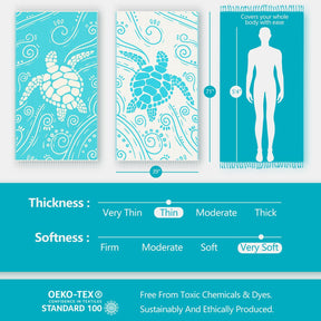 WEKAPO Turkish Beach Towel,Turquoise Sea Turtle