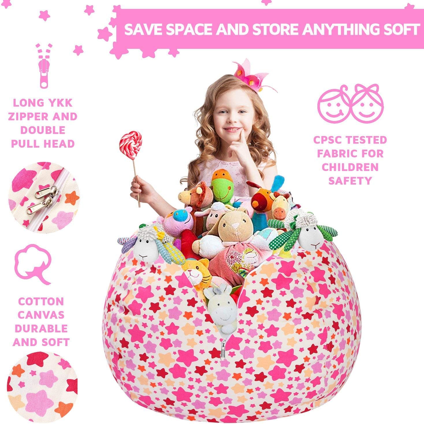 WEKAPO Stuffed Animal Storage Bean Bag Cover,Small star