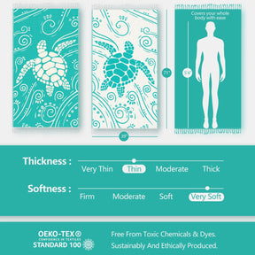 WEKAPO Turkish Beach Towel,Light Teal Sea Turtle