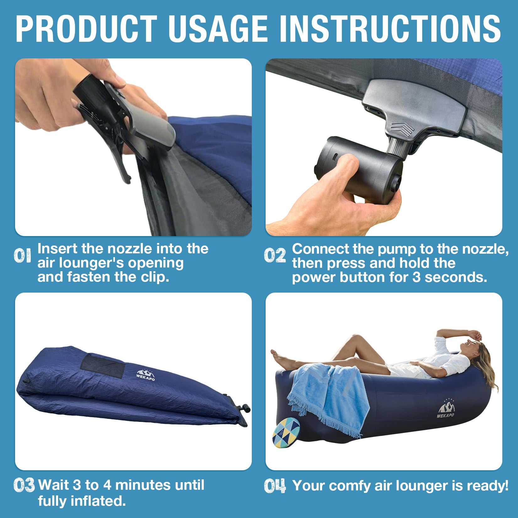 WEKAPO Portable Electric Air Pump & Nozzle Set for Air Loungers