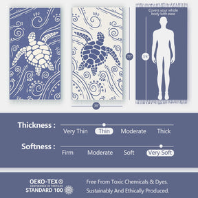 WEKAPO Turkish Beach Towel,Light Navy Sea Turtle