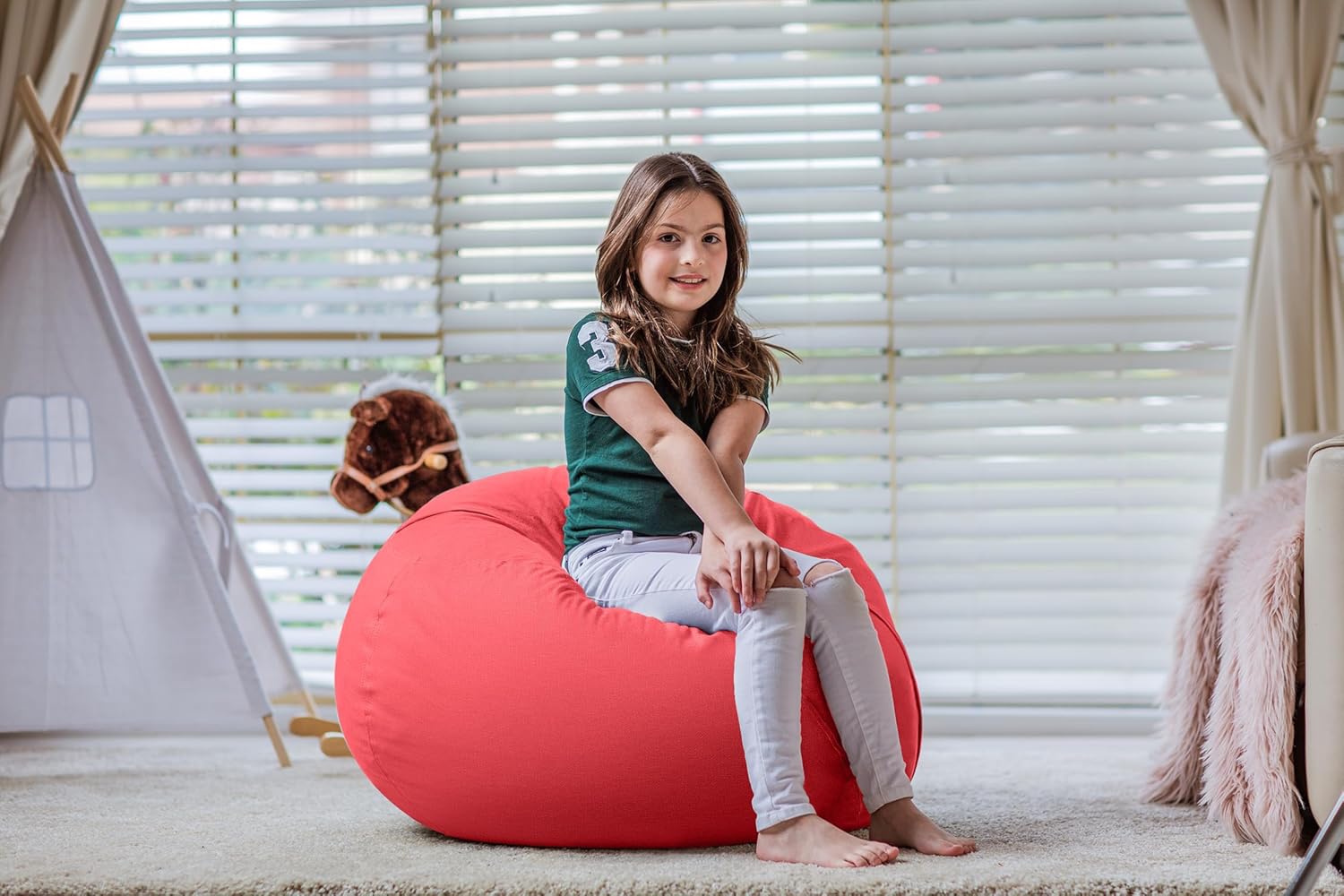 WEKAPO Stuffed Animal Storage Bean Bag Cover,Solid Red