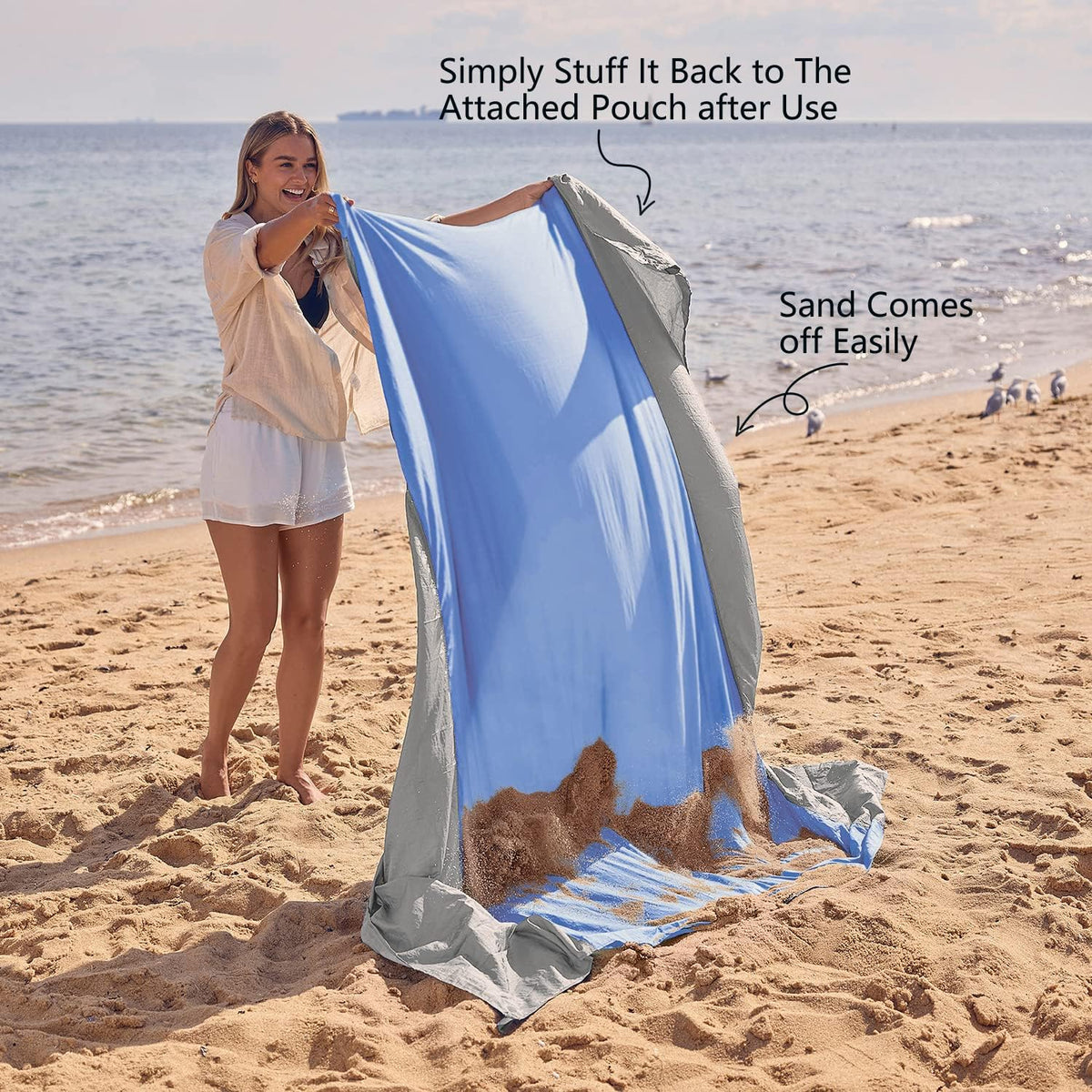 WEKAPO Sand Free Beach Blanket, Periwinkle Blue