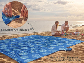WEKAPO Sand Free Beach Blanket,Blue Sea Shells