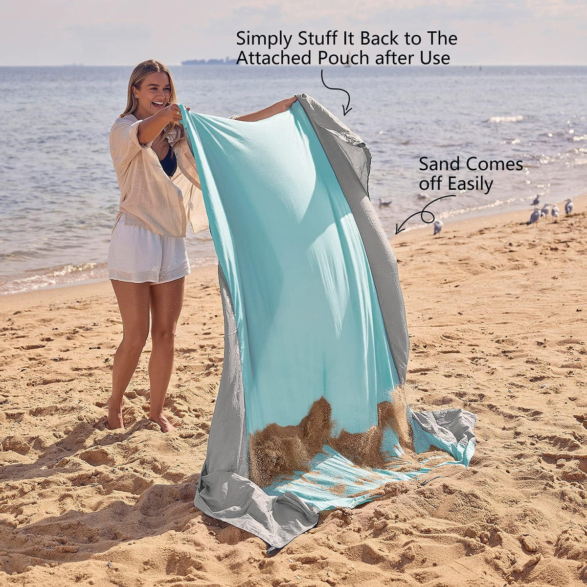 WEKAPO Sand Free Beach Blanket, Grey