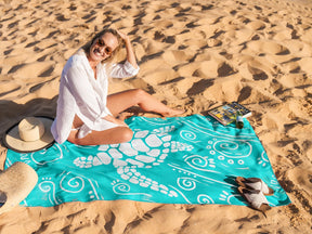 WEKAPO Microfiber Beach Towel,Teal Sea Turtle