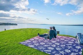 WEKAPO Sand Free Beach Blanket, Deep Blue Sea Shells